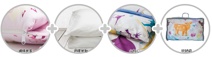 可冬夏兩用花色被套含舖棉及厚被胎+小枕心+透明收納袋
